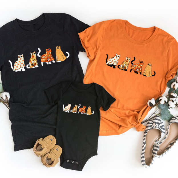Spooky Season Cat Ghost Halloween Family Shirt