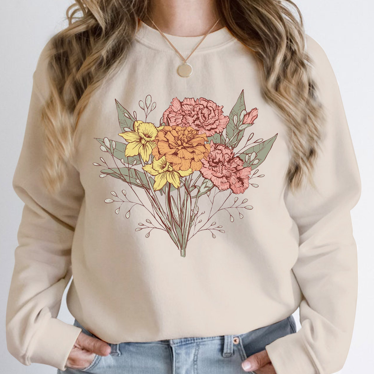 Personalized Birth Flower Family Bouquet Sweatshirt