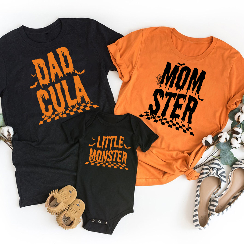 Halloween Momster Dadcula Checkerboard Family Matching Shirts
