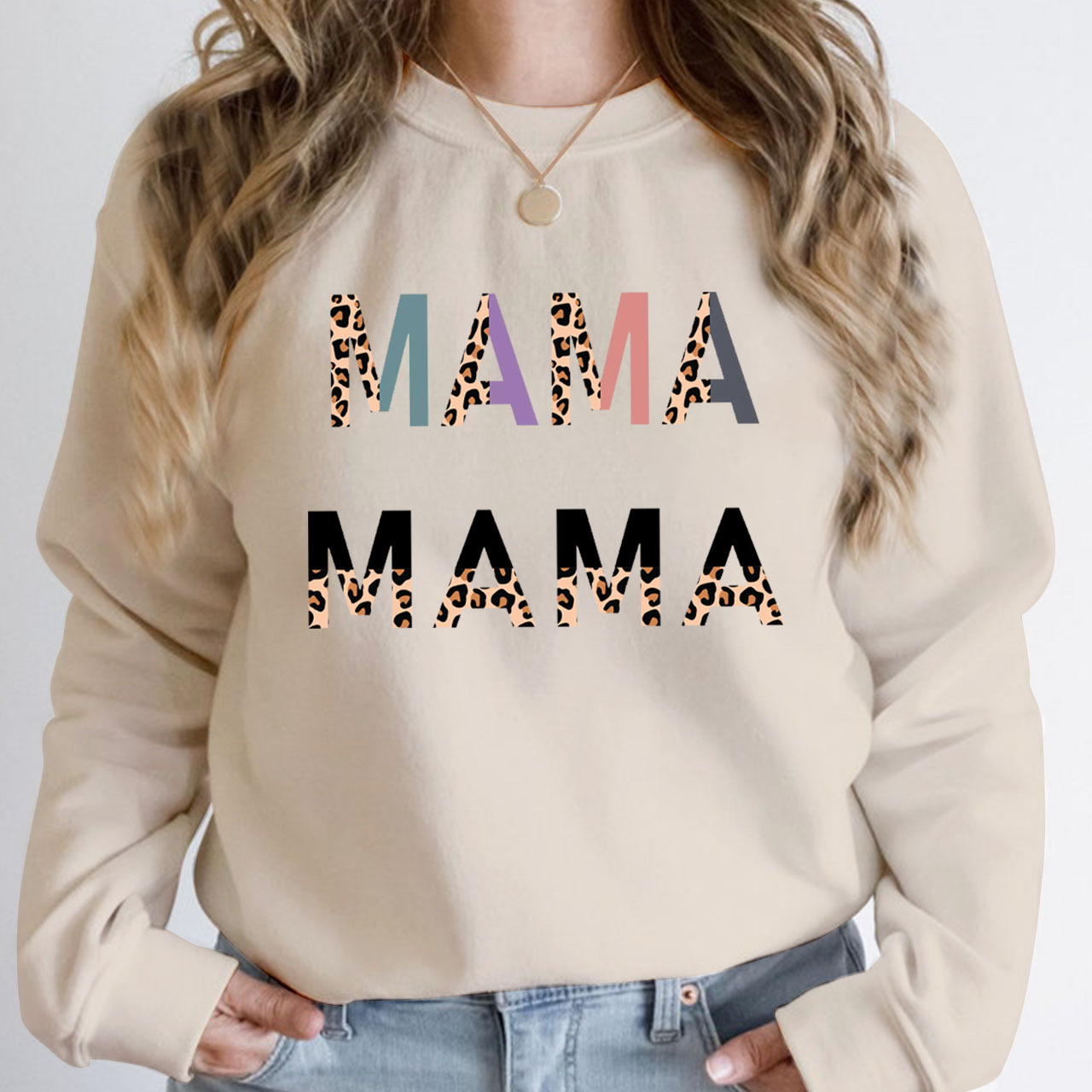 Mama Half Leopard Print Sweatshirt