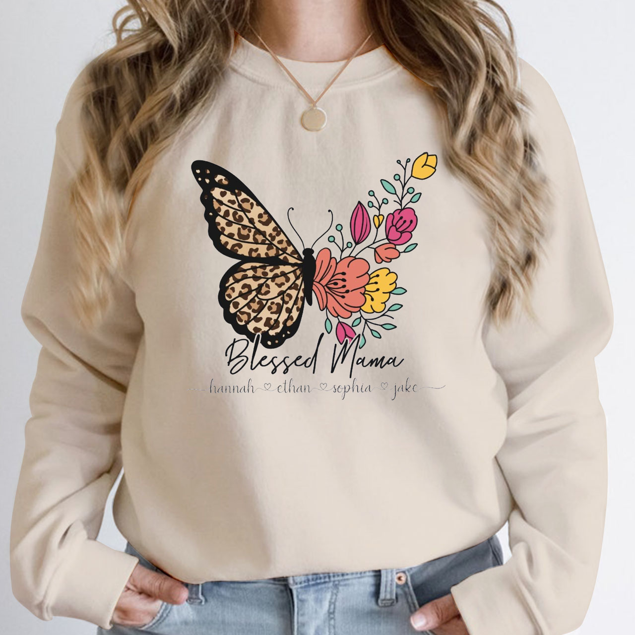 Personalized Kids Name Blessed Mama Sweatshirt For Mom 
