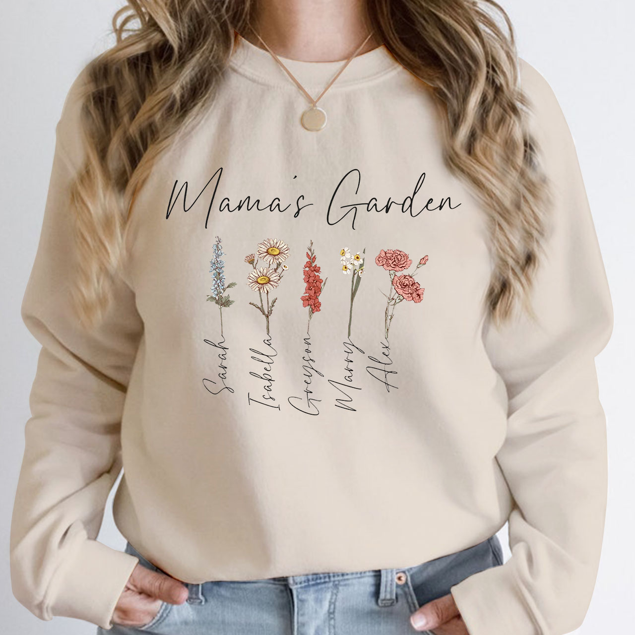 Mama's Garden With Kid's Name Sweatshirt For Mom 