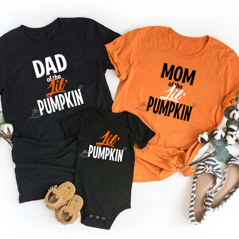 Halloween Dad Mom Lil Pumpkin Family Matching T-Shirts