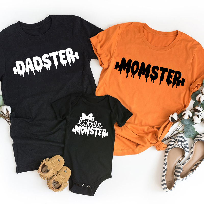 Halloween Bow Little Monster Family Matching Shirts 