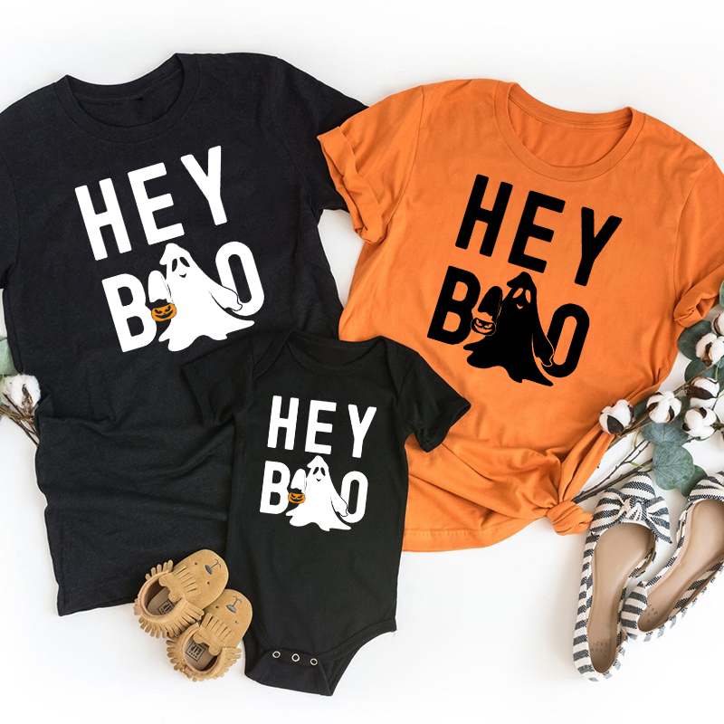 Halloween Hey Boo Carrying A Pumpkin Matching Family Shirt