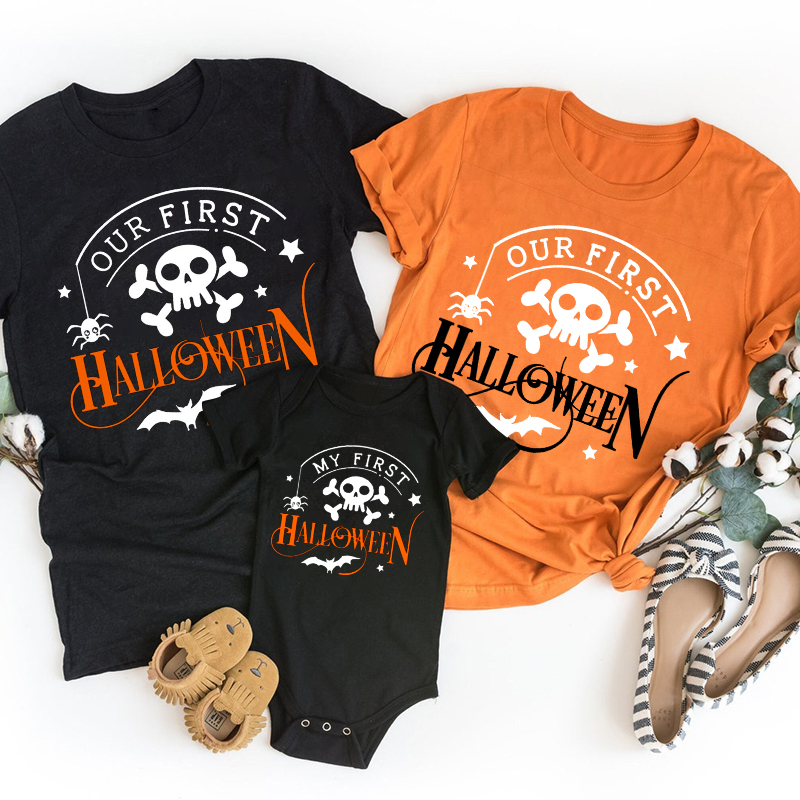 Our First Halloween Skeleton Bat Matching Family Tees