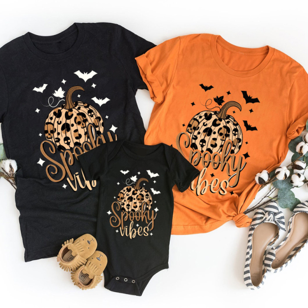 Funny Halloween Pumpkin Spooky Vibes Family Matching Shirts