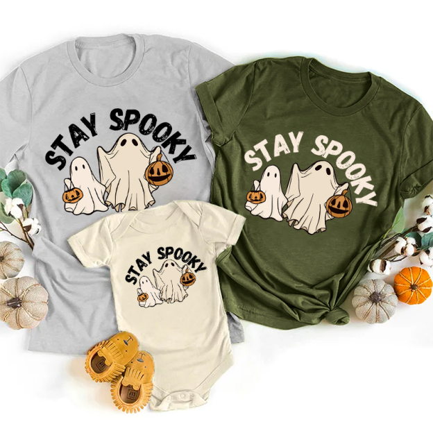 Stay Spooky Two Pumpkin Ghosts Halloween Family Matching Shirts