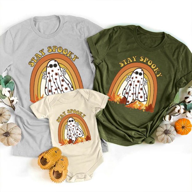 Maple Leaf Spooky Season Halloween Family Matching Shirts