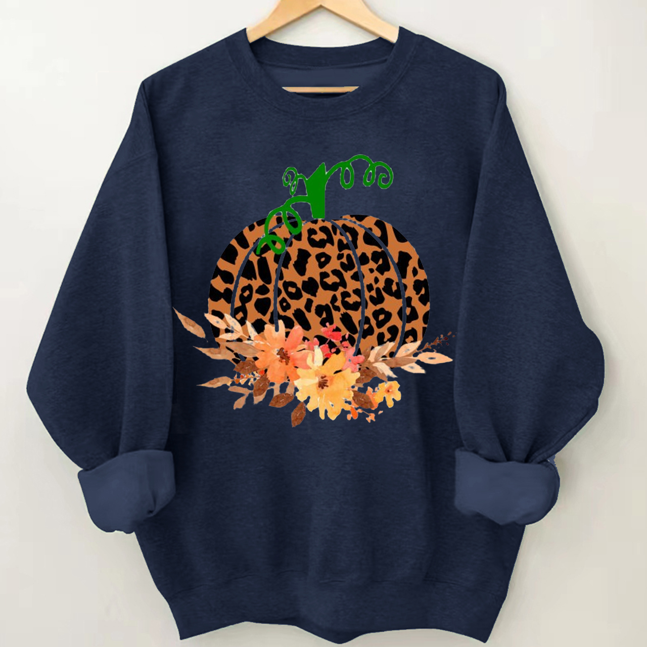 Vintage Halloween Sweatshirt-Leopard Print Pumpkin