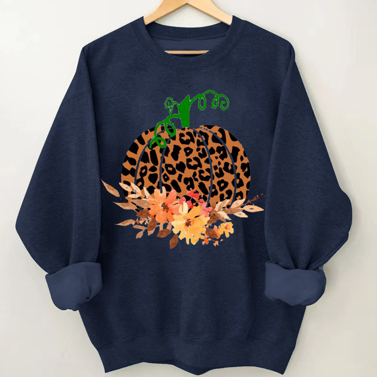 Vintage Halloween Sweatshirt-Leopard Print Pumpkin