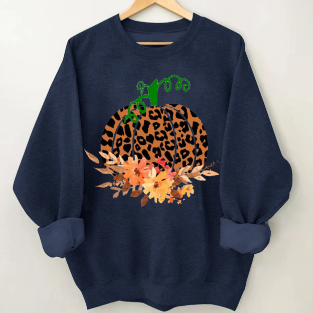 Vintage Halloween Sweatshirt-Leopard Print Pumpkin