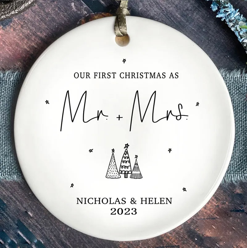 First Christmas Married Ornament - Mr and Mrs Tree Christmas Ornament