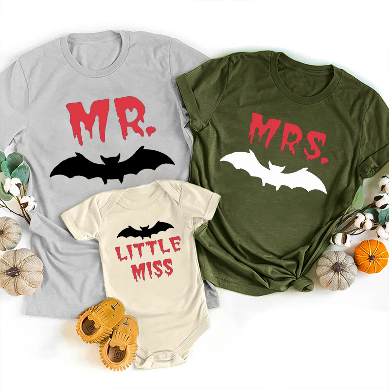 Mr And Mrs Halloween Bat Tees For Family