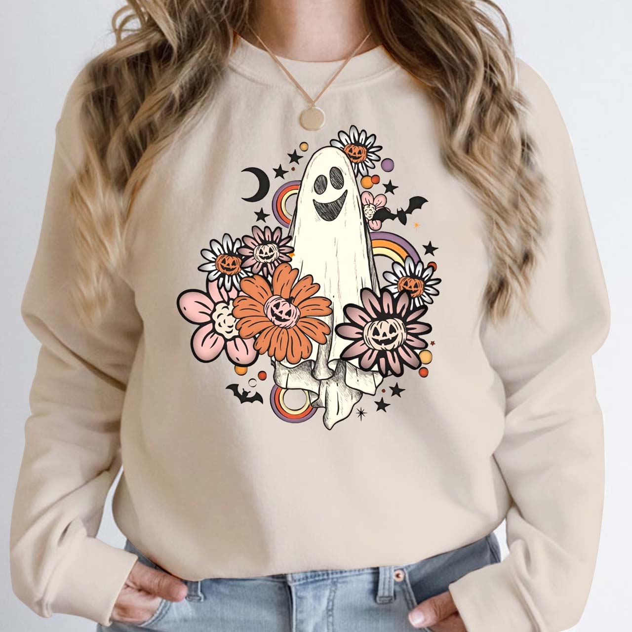 Vintage Floral Ghost Halloween Sweatshirt For Mama