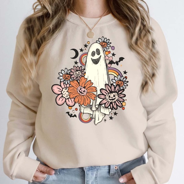 Vintage Floral Ghost Halloween Sweatshirt For Mama