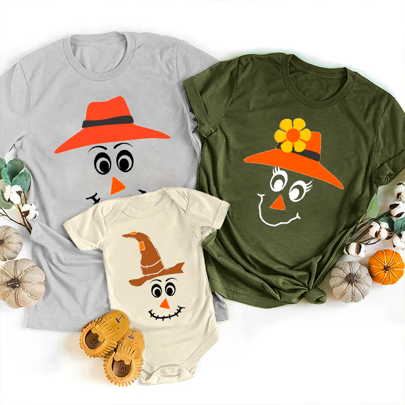 Personalized Scarecrow Faces Halloween Matching Shirts