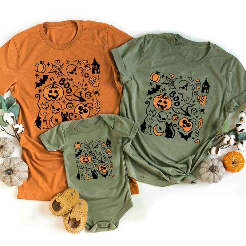 Doodle Halloween Personalized Family Pumpkin Matching Shirts