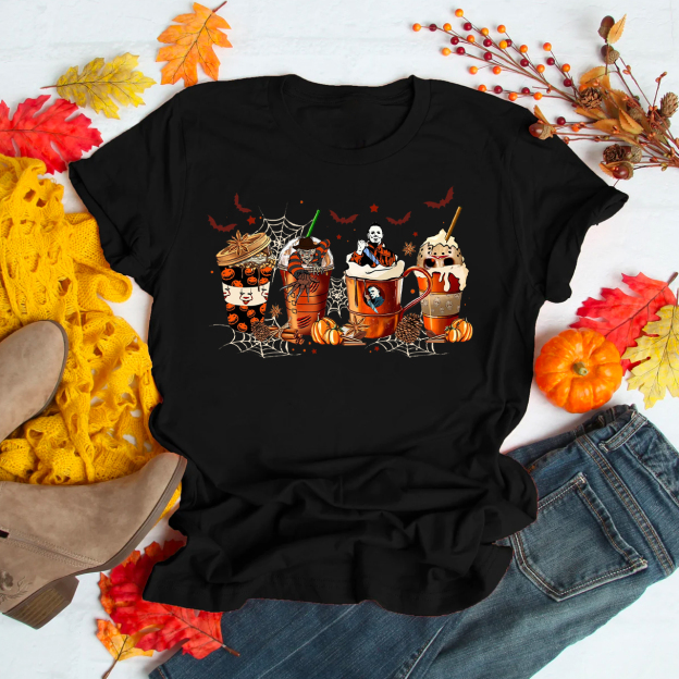 Skeleton Coffee Cups Halloween T-shirts