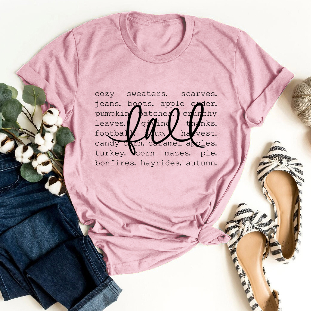 Cute Fall Graphic Words Shirts For Her