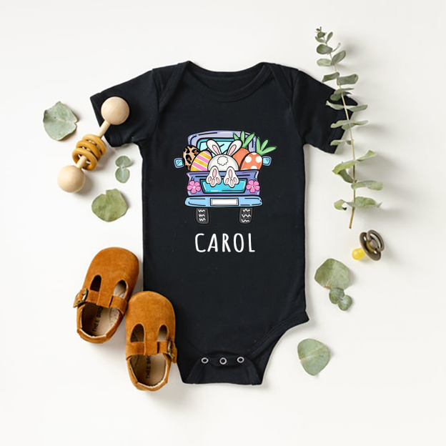 Personalized Easter truck With Baby Name Bodysuit