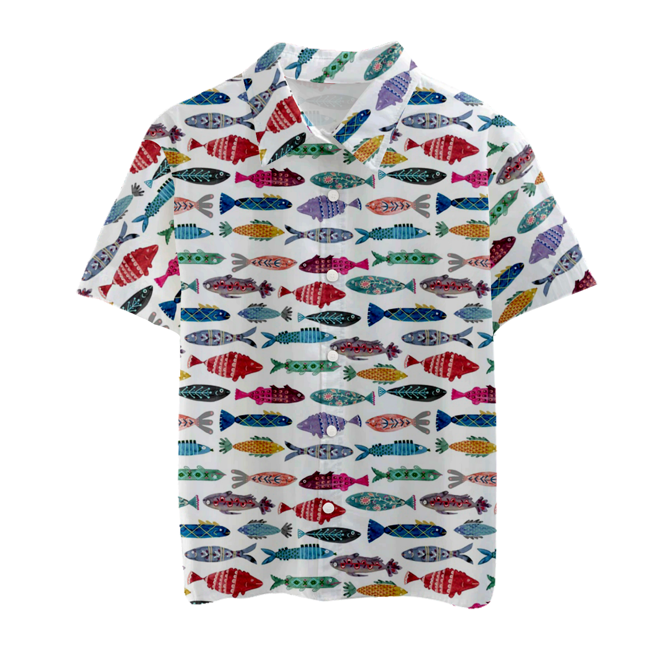 Fish Full Print Matching Button Shirt