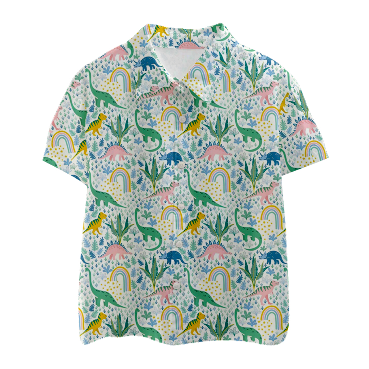 Dinosaur Rainbow Kids Button Shirt