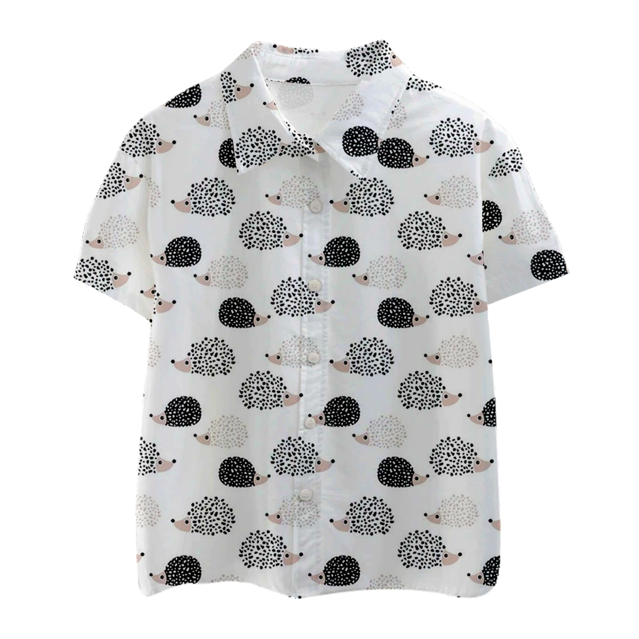Black And White Hedgehog Kids Button Shirt