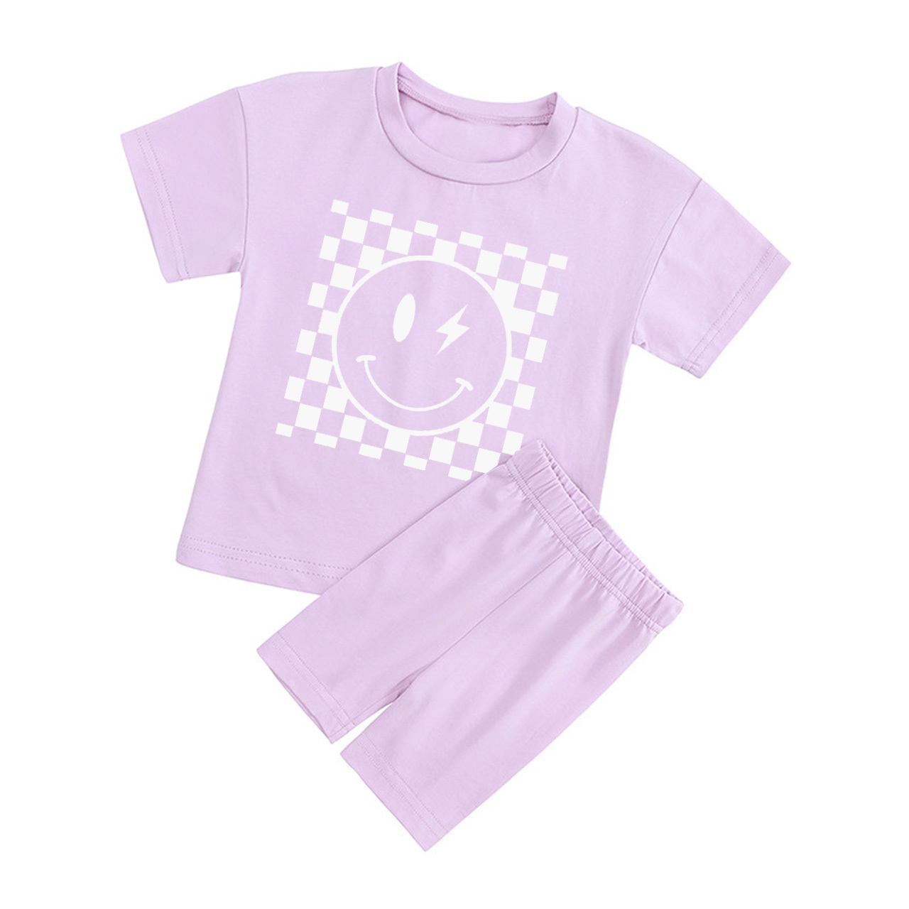 Retro Smile Face Toddler Peach Boho Biker Shorts&Tee Sale-Beepumpkin™