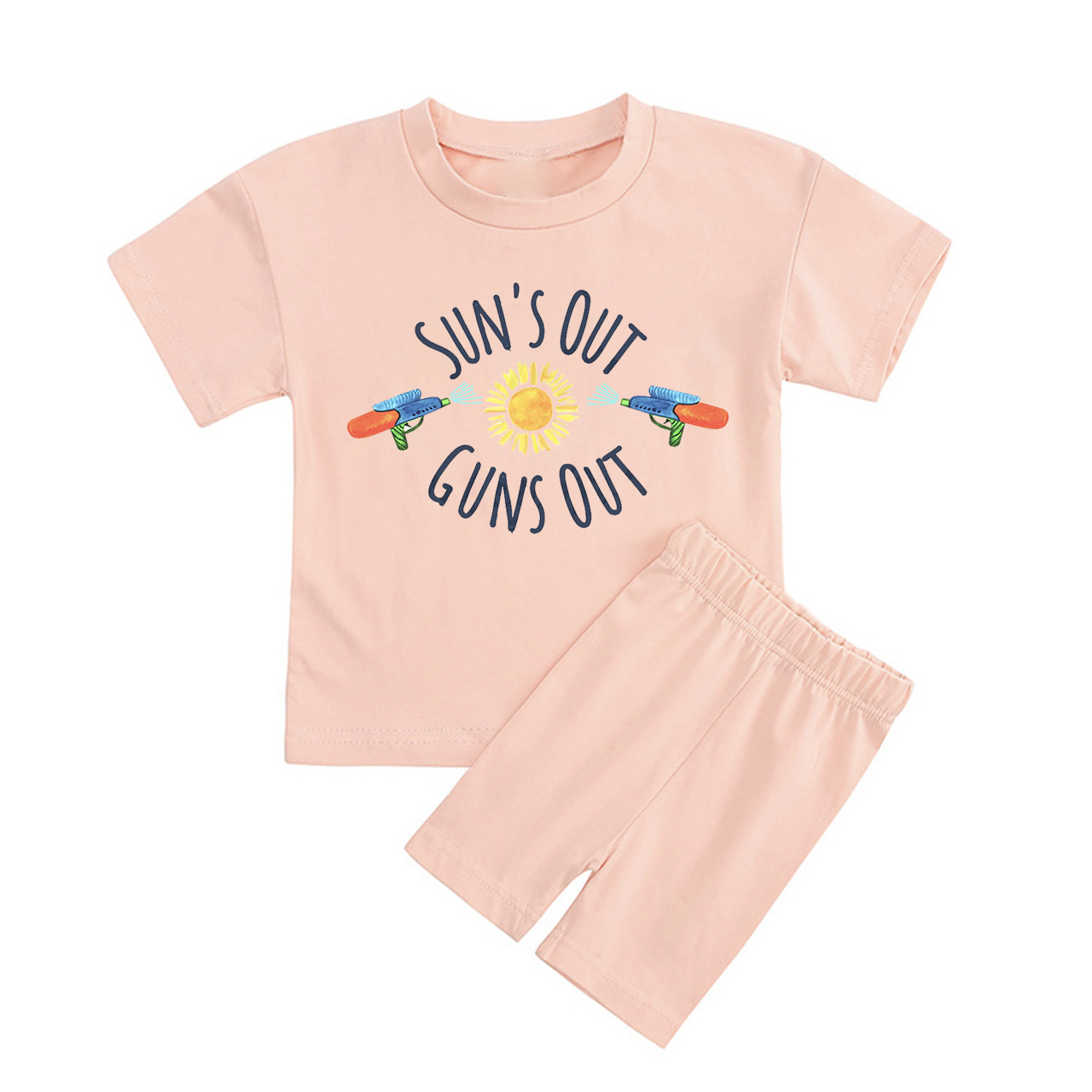 Sun's Out Cuns Out Kids Peach Boho Biker Shorts&Tee