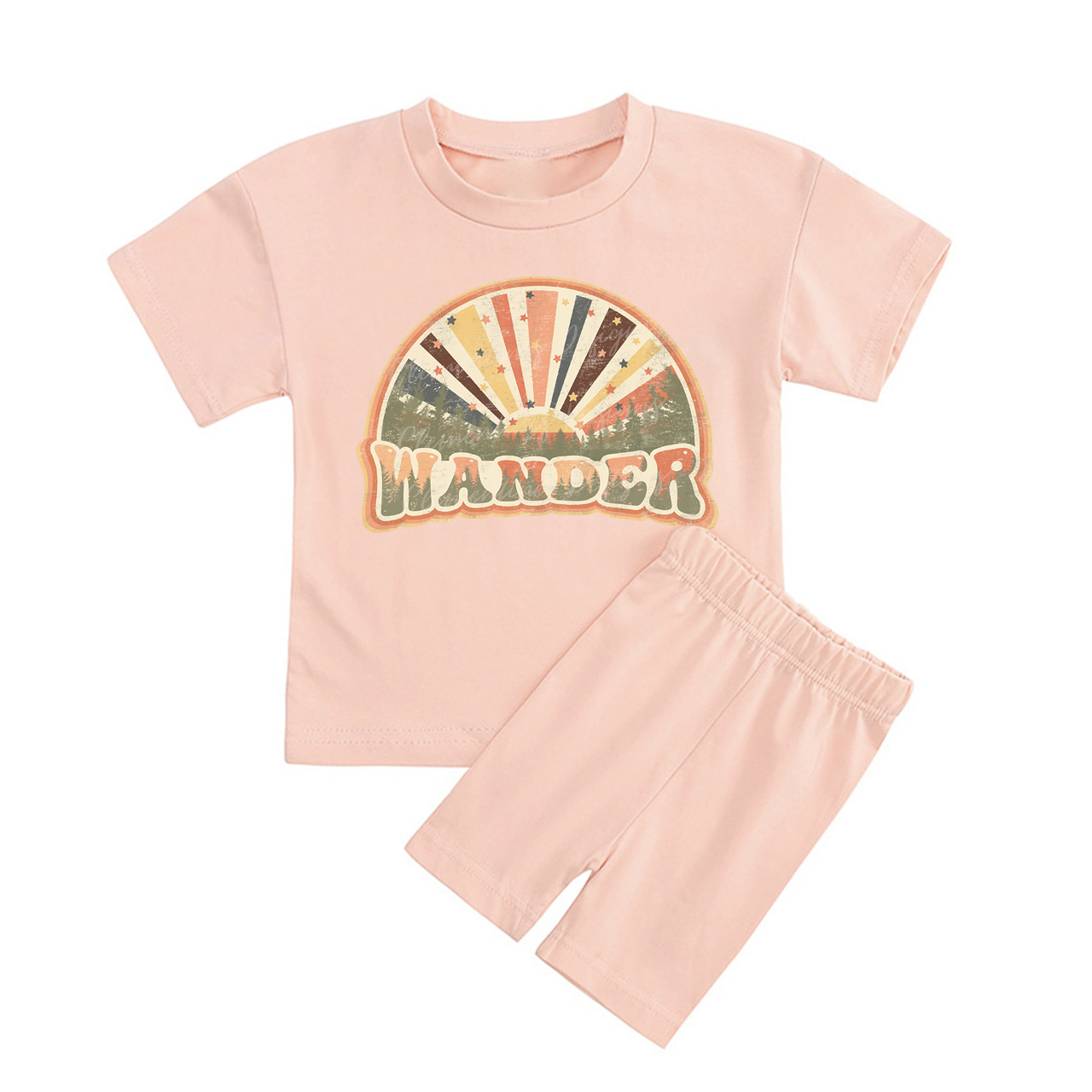 Wander Kids Peach Boho Biker Shorts&Tee
