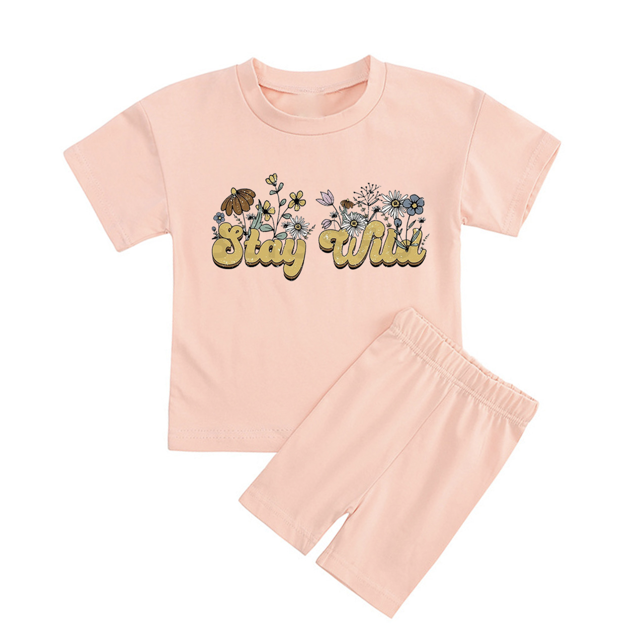 Stay Wild Kids Biker Shorts&Tee