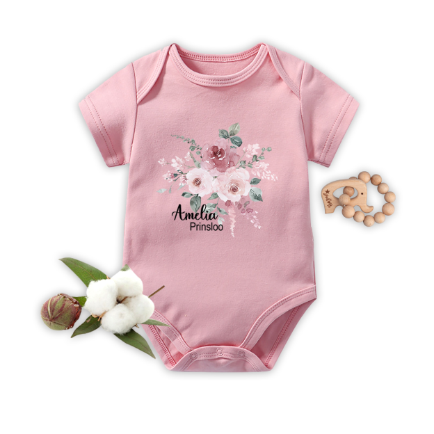 Personalized Pink Flower Cluster Baby Name Bodysuit