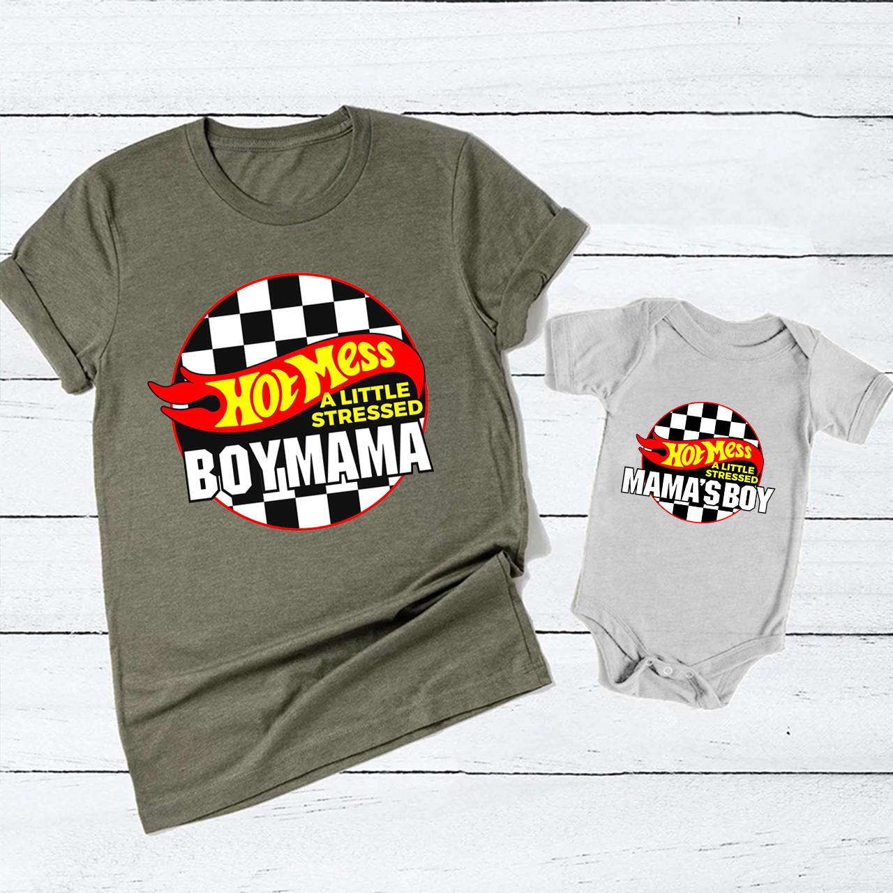 Hot Mess Boy Mama Matching Tees For Mother's Day