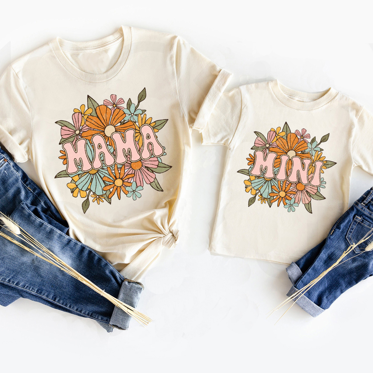 Retro Floral Mama Mini Matching Tees For Mother's Day