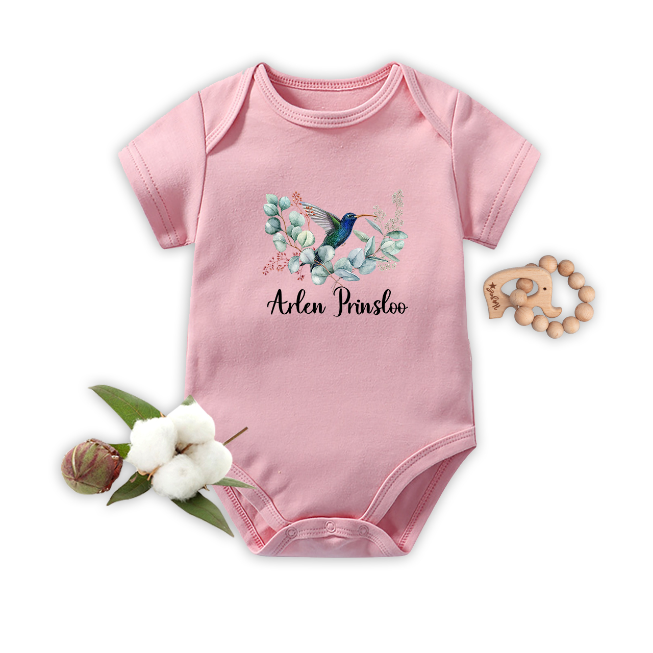 Personalized Hummingbird & Flowers Baby Bodysuit