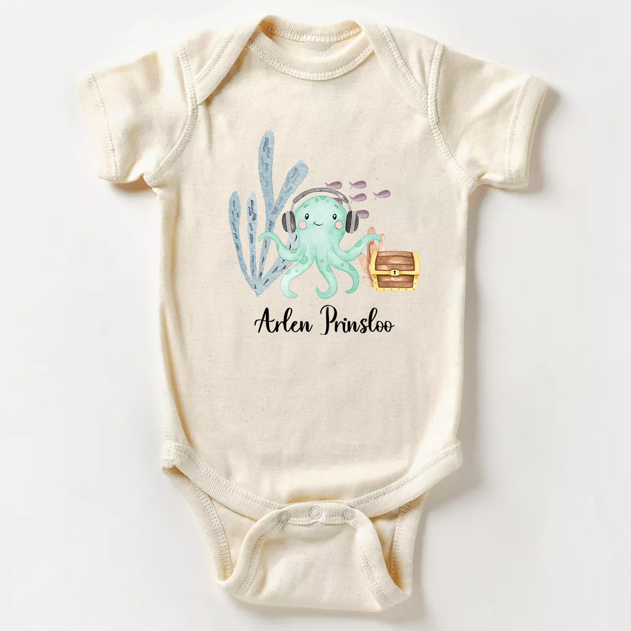 Personalized Octopus Listening To Music Baby Bodysuit