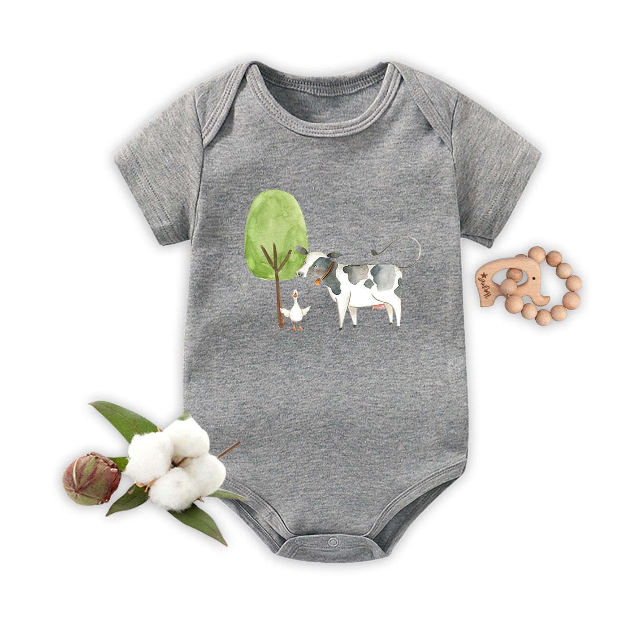 The Story Of the Farm Cow And The Gosling Baby Bodysuit