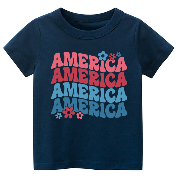 America Flower Independence Day Kids Shirt