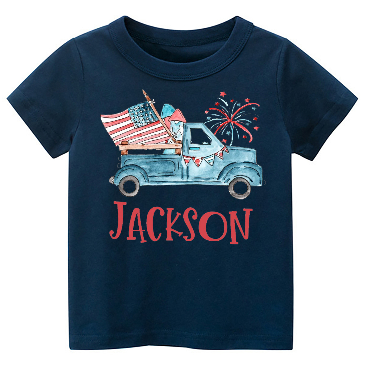 Personalized Patriotic Truck Fourth Of July Kids Shirt