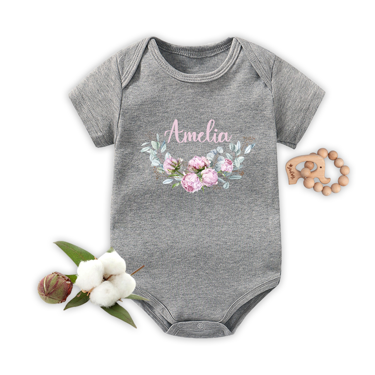 Personalized Purple Peony Baby Bodysuit