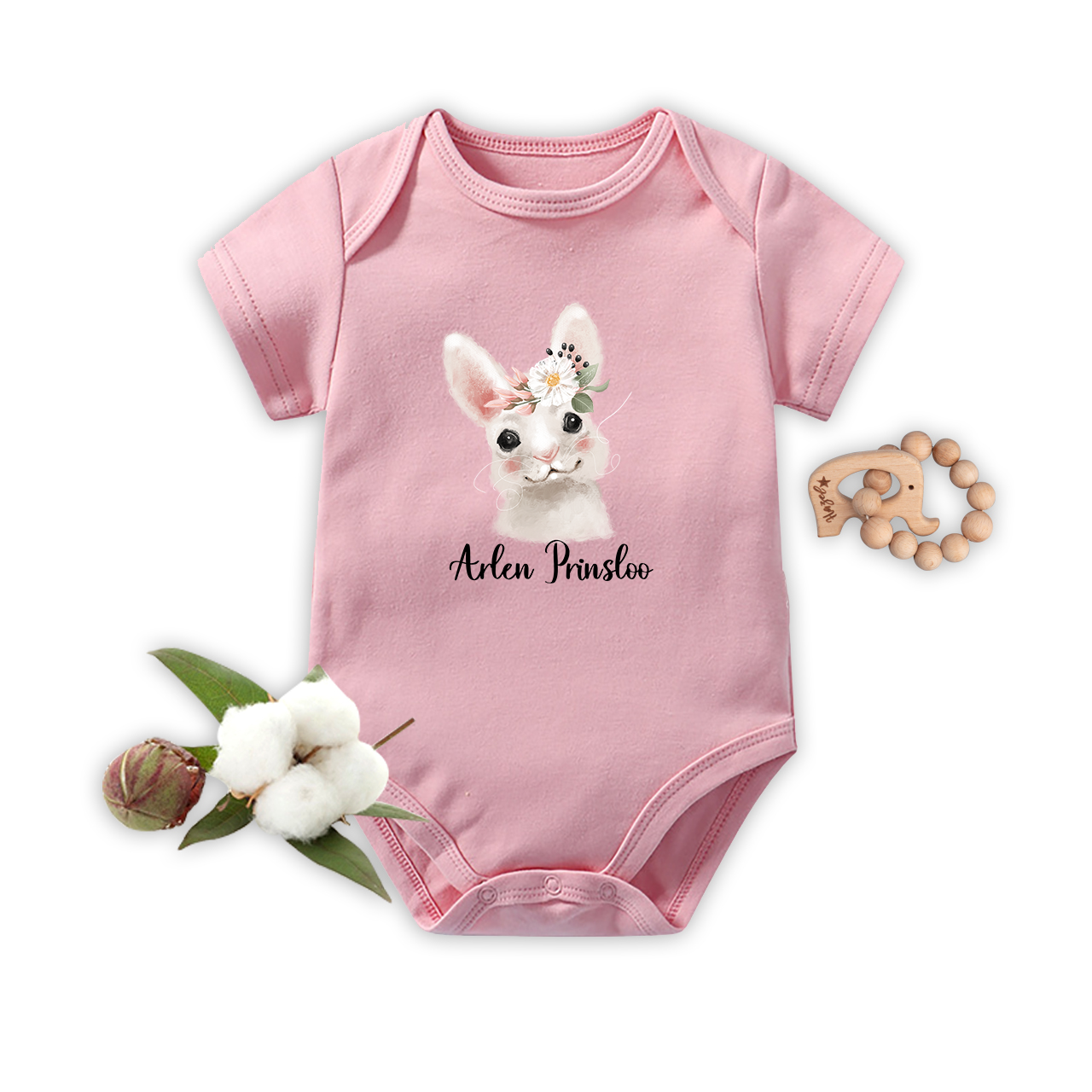 Personalized Watercolor Tilted Rabbit Baby Bodysuit