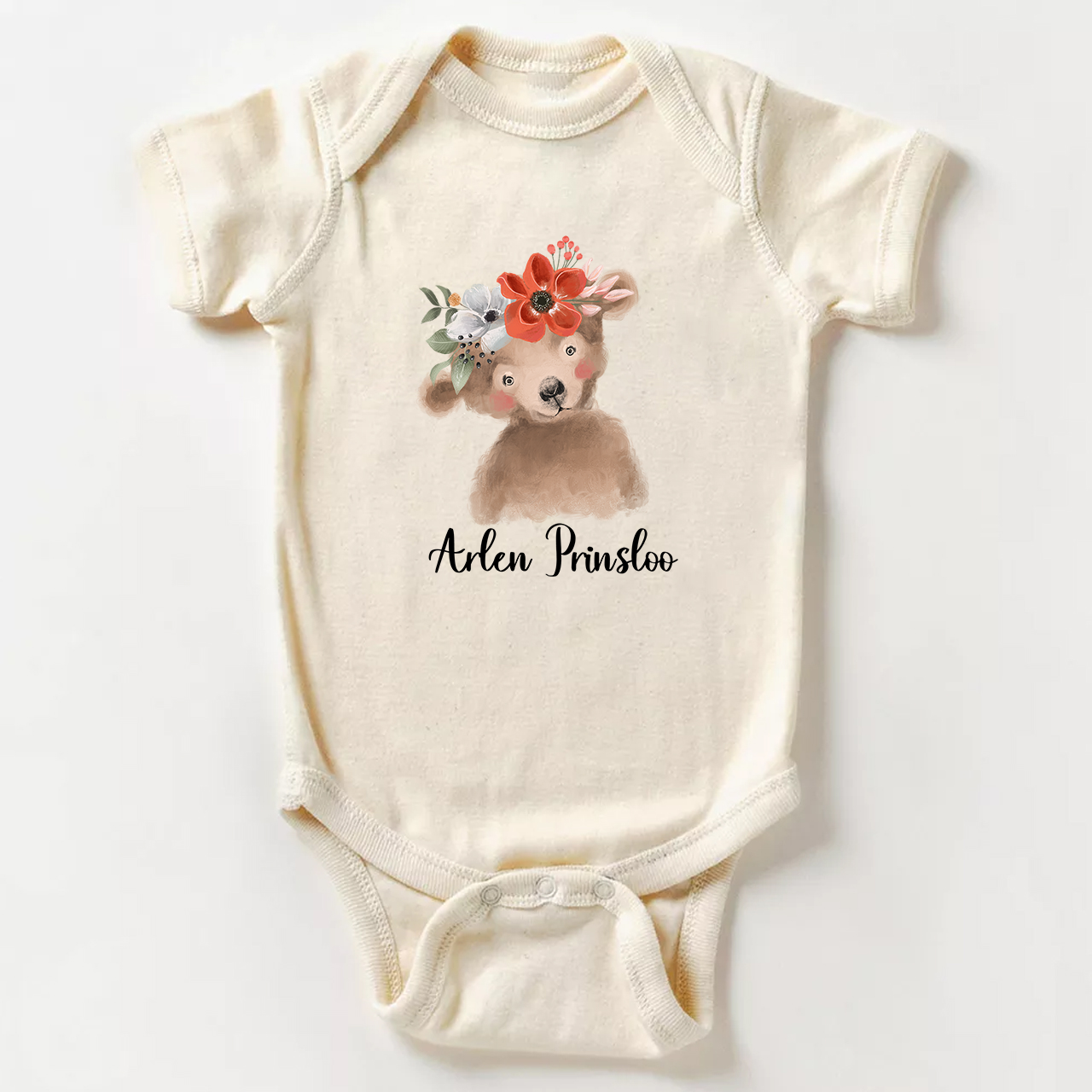 Personalized Watercolor Bear Baby Bodysuit