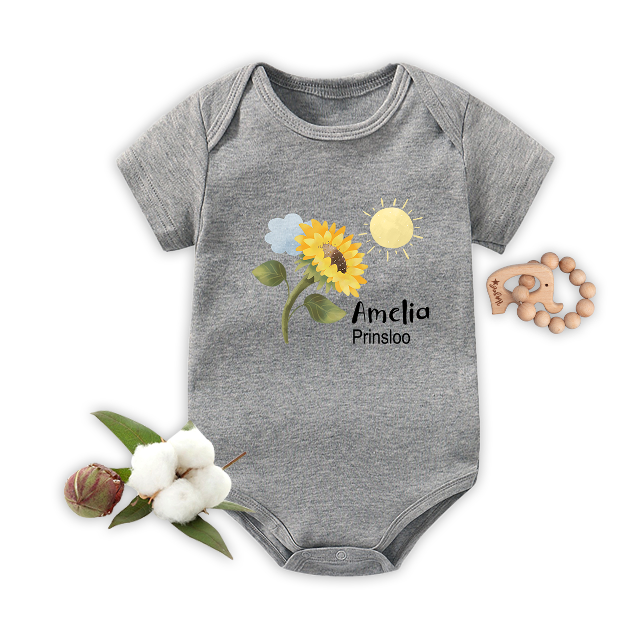 Personalized Sunflower Baby Bodysuit