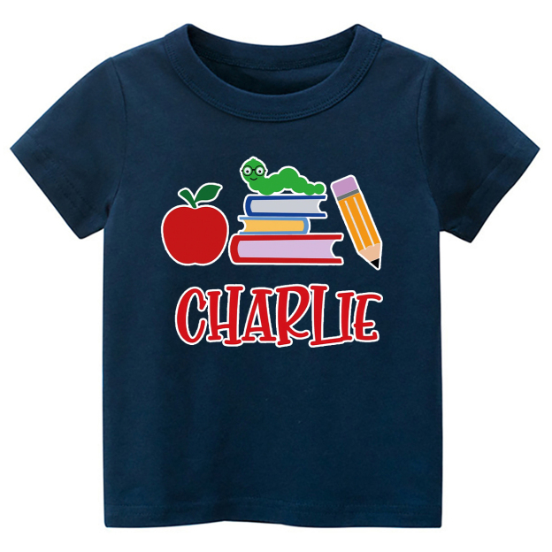 Personalized Apple Pencil Books School Kids Shirt
