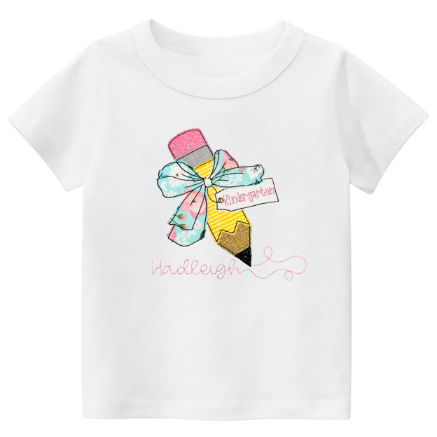 Personalized Pencil And Bow Back To School Shirt For Kids