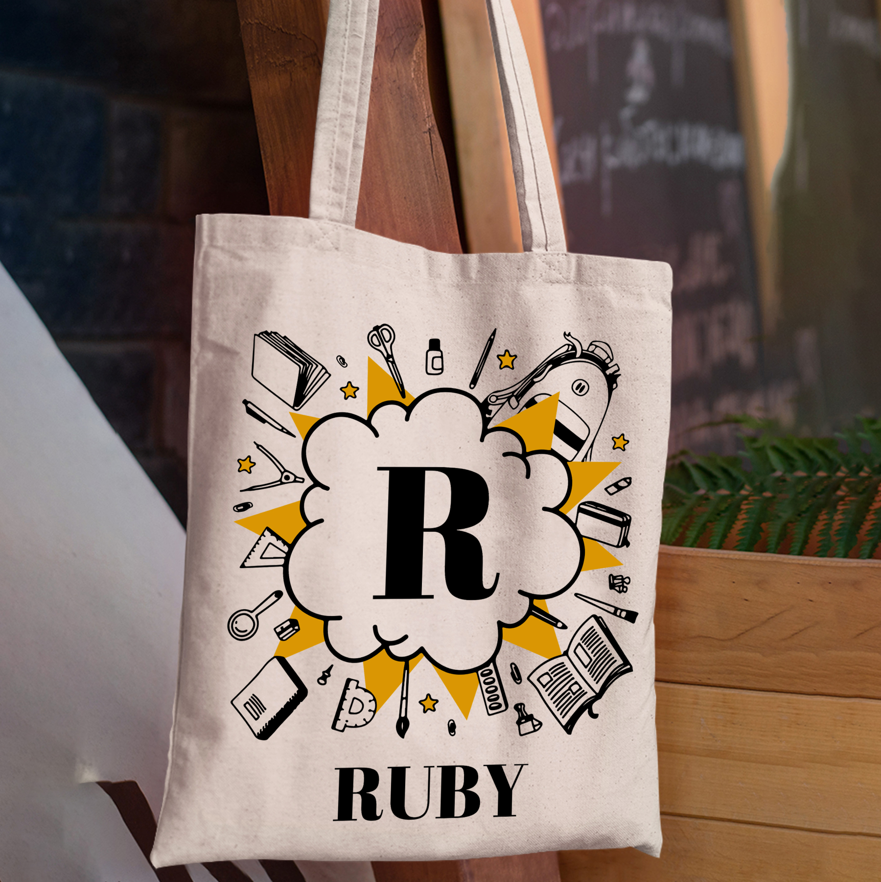 Personalized Stationery Boom Kids Name School Tote Bag