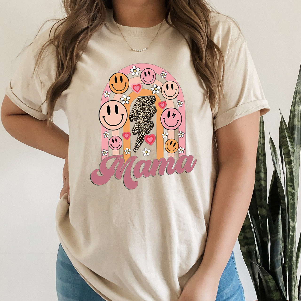 Retro Floral Heart Smiley Face Mama Tees