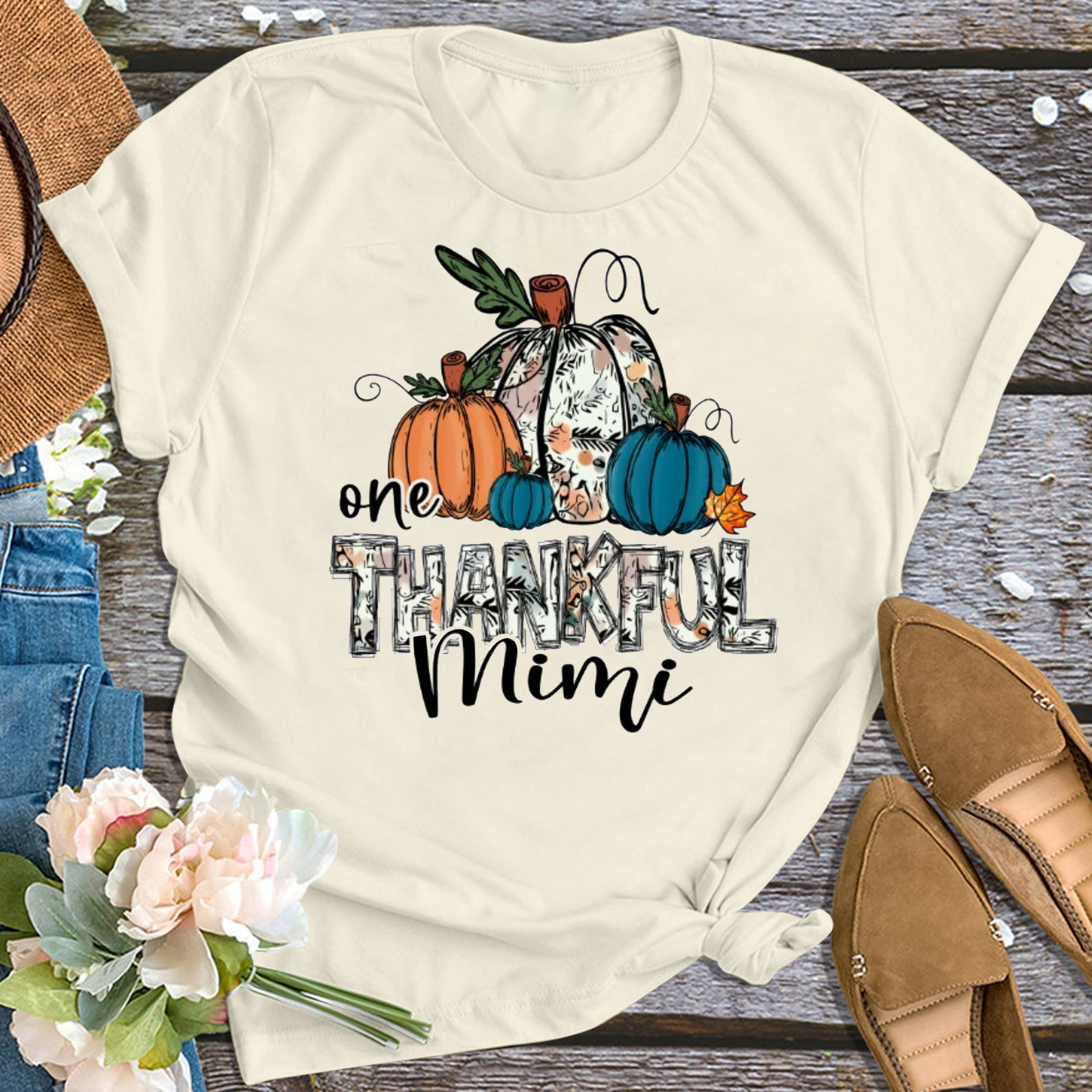 One Thankful Mimi Thanksgiving Personalized Grandma Shirt Sale