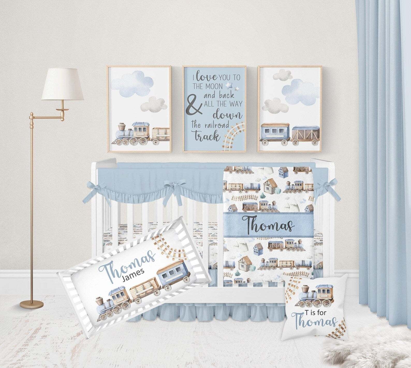 Personalized Train Travel Baby Flannel Blanket